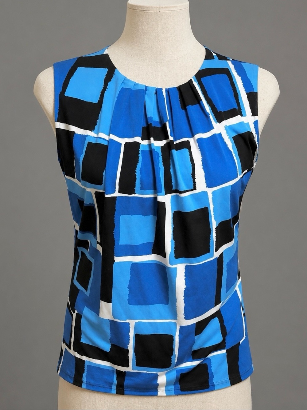 Calvin Klein Color Block Dressy Ruched Neck Accent Tank Top with Stretch sz XS